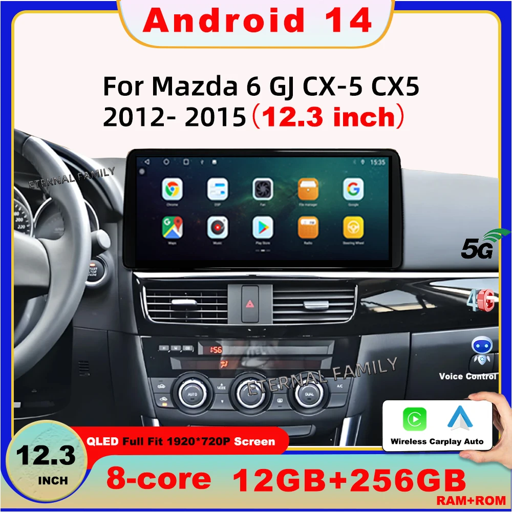 

12.3 Inch Carplay Android Car For Mazda 6 GJ CX-5 CX5 Atenza 2012 - 2015 Multimedia Center no 2din DVD 4G Wifi Bluetooth Display