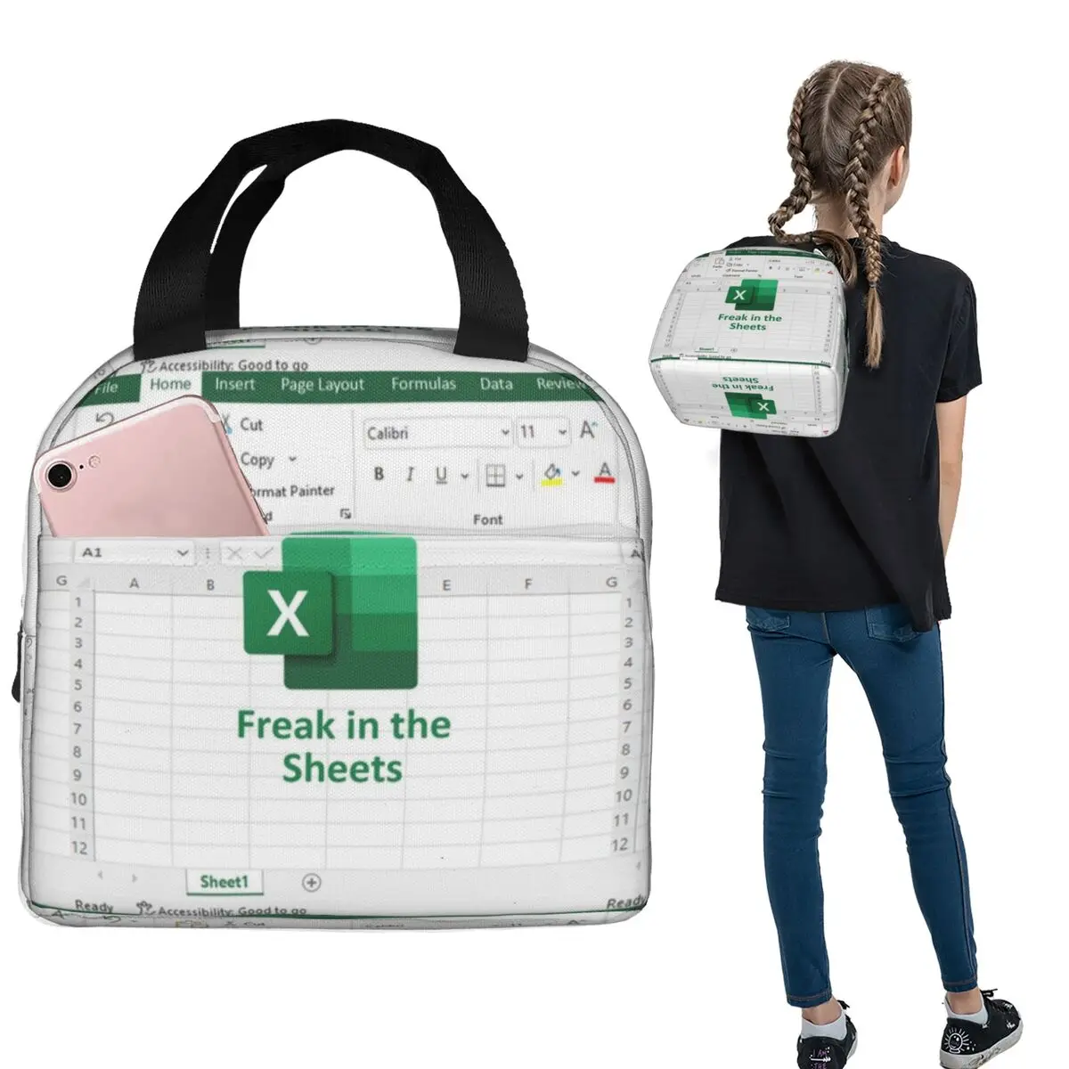 

Термосумка для обедов Freak In The Sheets Excel Spreadsheet для женщин и детей, портативная сумка-ланчбокс для еды
