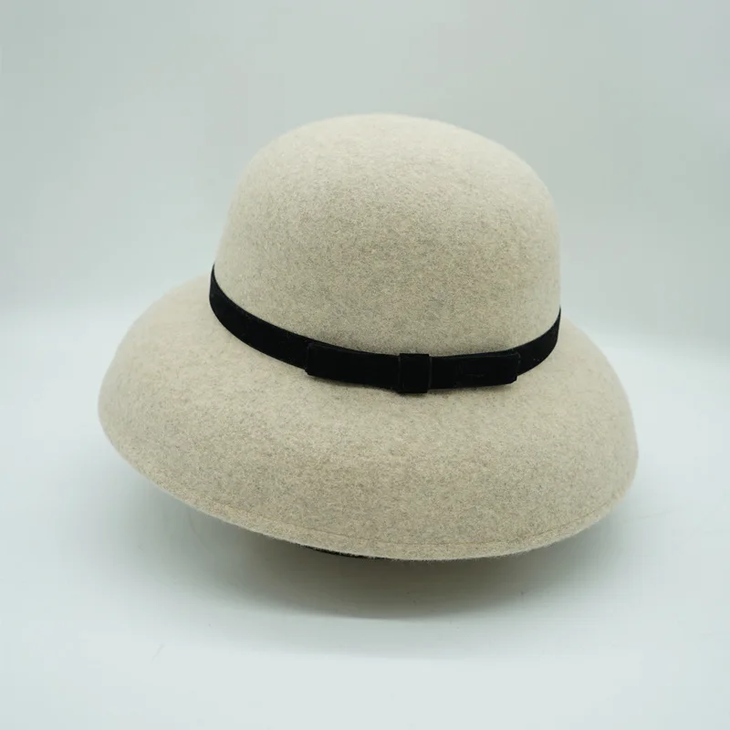 

Wool Cloche Hats for Women Winter Hats with Belt Band Down Wide Brim Felt Bowler Bucket Hat Church Wedding Dress Fascinator Hat