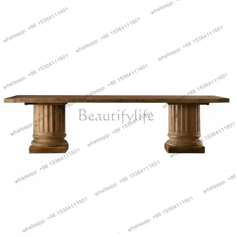 yj9 American country solid wood dining table rectangular French Roman column conference table