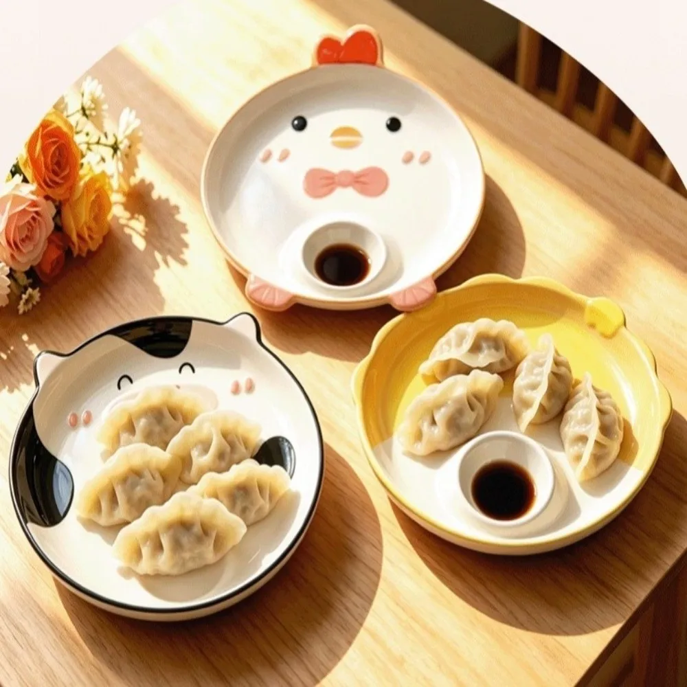 Ceramic Dipping Sauce Dish Animal Shape Thicken Cow Sushi Plate Dipping Sauce Compartment Japanese Style French Fry Plate