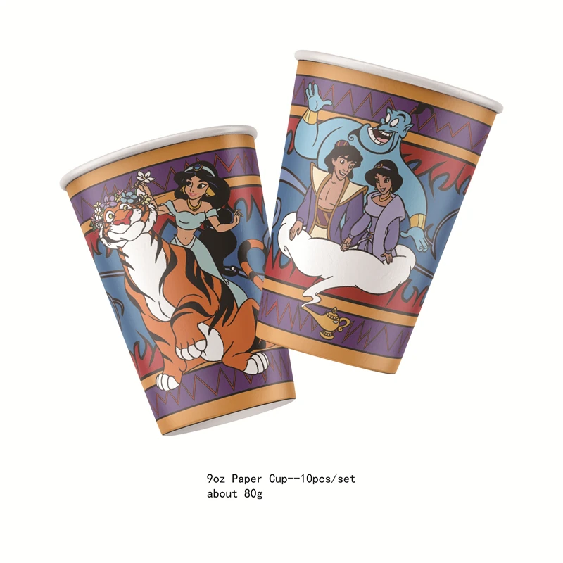 Disney Aladdin's Lamp Party Supplies Set Box Napkins Plates Tablecloth Cups Forks Spoons Aladdin Birthday Party Decoration Kids