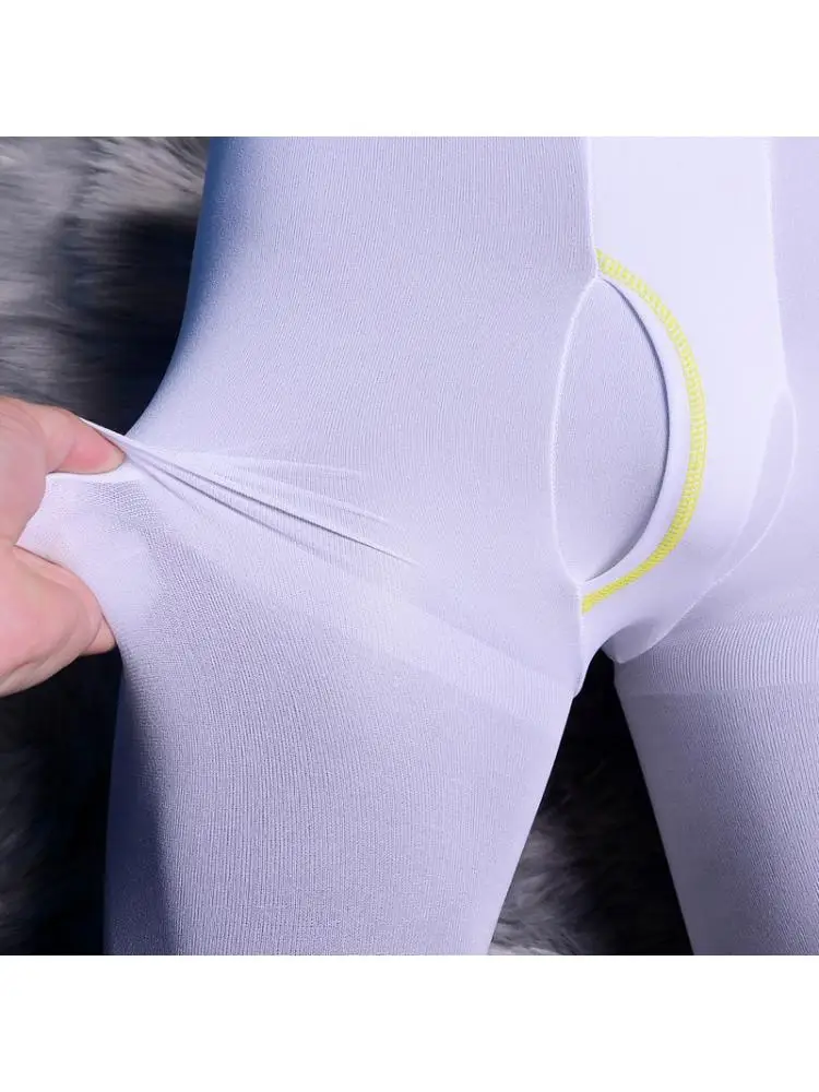 2023 New Design 45-80KG Japanese Men Long Johns Tight Warm Sexy Velvet Pantyhose Vertical Slit White Black Leggings  Comfortable