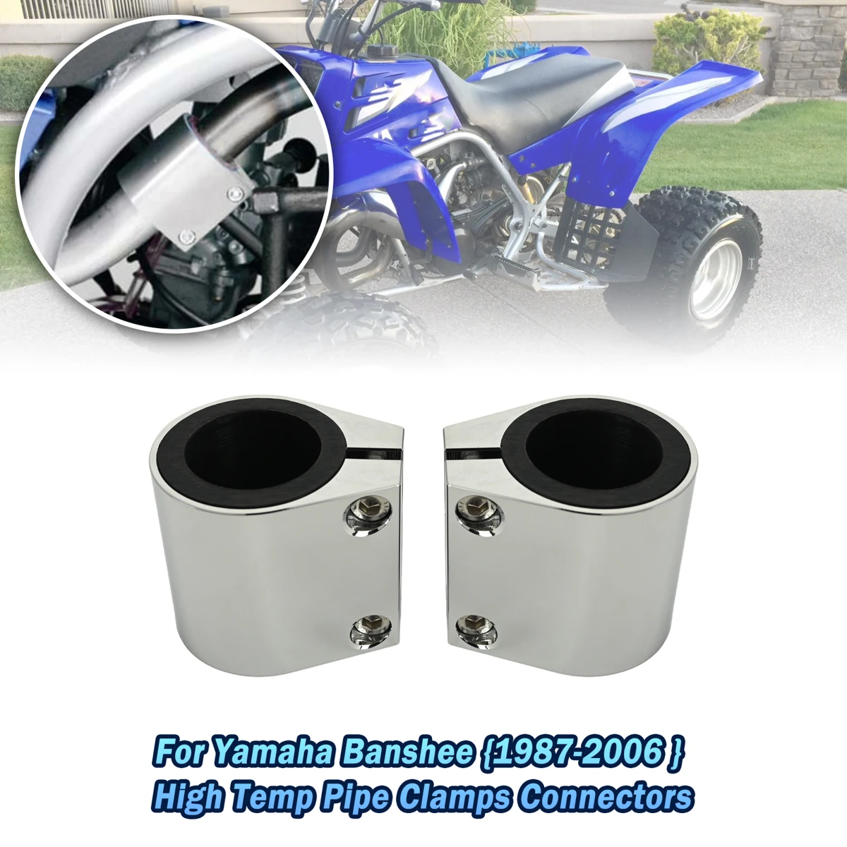 

2PCS High Temp Pipe Exhaust Clamp Billet Aluminum Connectors Exhaust Band Clamp Silver For Yamaha Banshee 350 1987-2006