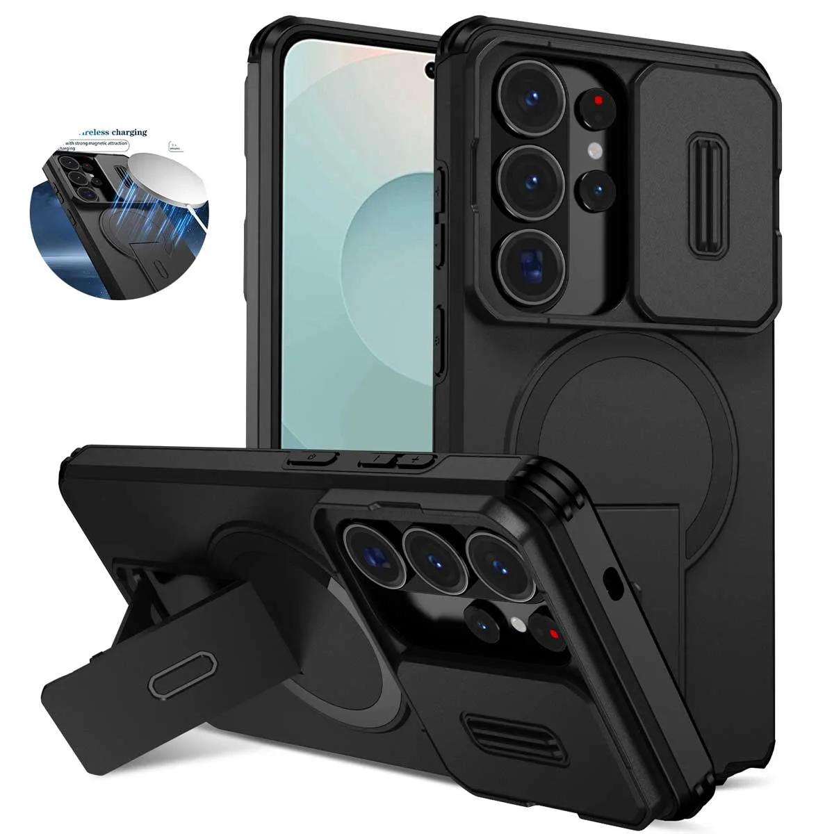 Für Samsung Galaxy S26 S25 S24 S23 Ultra Plus Magnetischer Ring-Halter Schiebe-Kameraschutz Handyhülle für Samsung S25 S24 FE