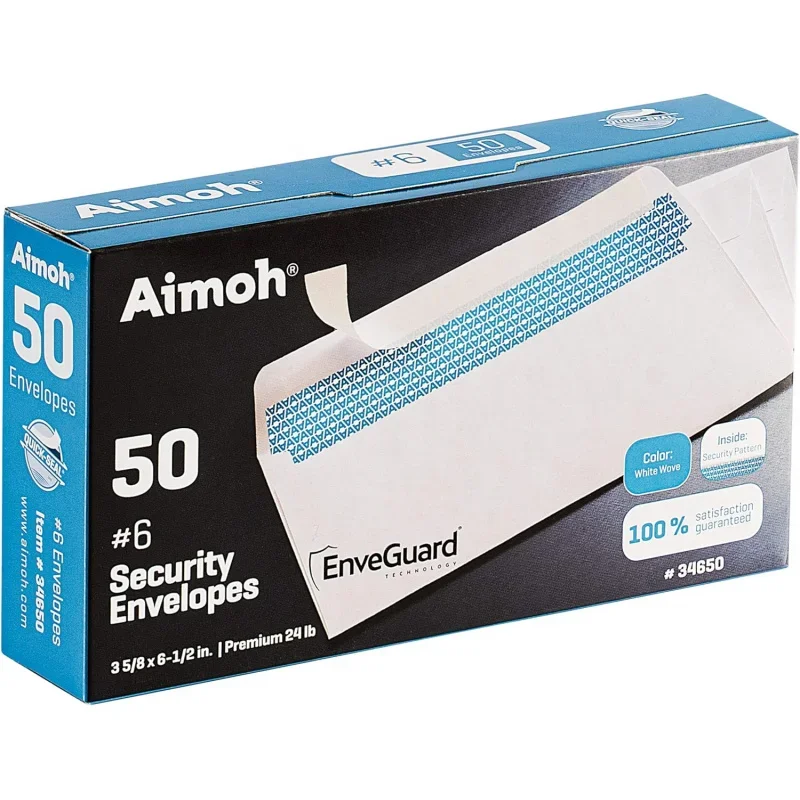 Security Tinted Self-Seal Envelopes - No Window, EnveGuard, Size 3-5/8 X 6-1/2 Inches - White - 24 LB - 24 / 1200 Ct. (3465