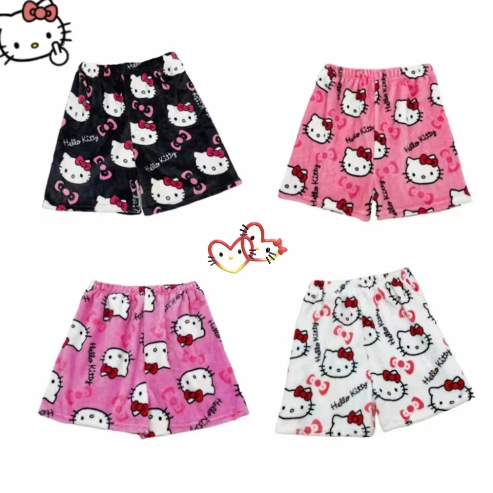 Calça Sanrio Hello Kitty feminina, roupas para casal, shorts Y2K, pijama de flanela kawaii, presente menina, moda em casa, verão