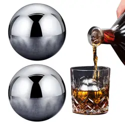 1/2 pcs Round Whiskey Stones Ball Shape Reusable Stainless Steel Ice Cubes Golf Ball Whiskey Stones Ball Metal Ice Ball Gift Set