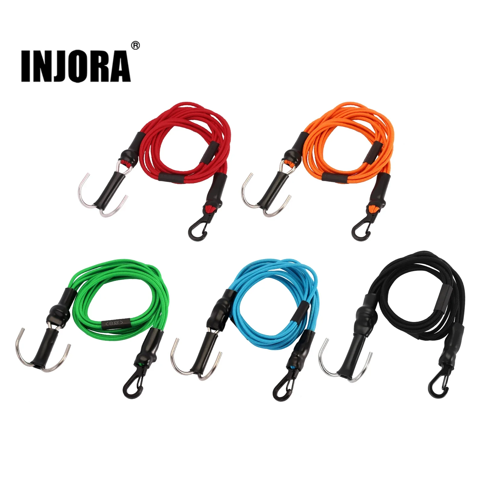 INJORA 580mm Elastic Winch Strap Rescue Rope with Hooks for 1/10 1/8 RC Crawler Car