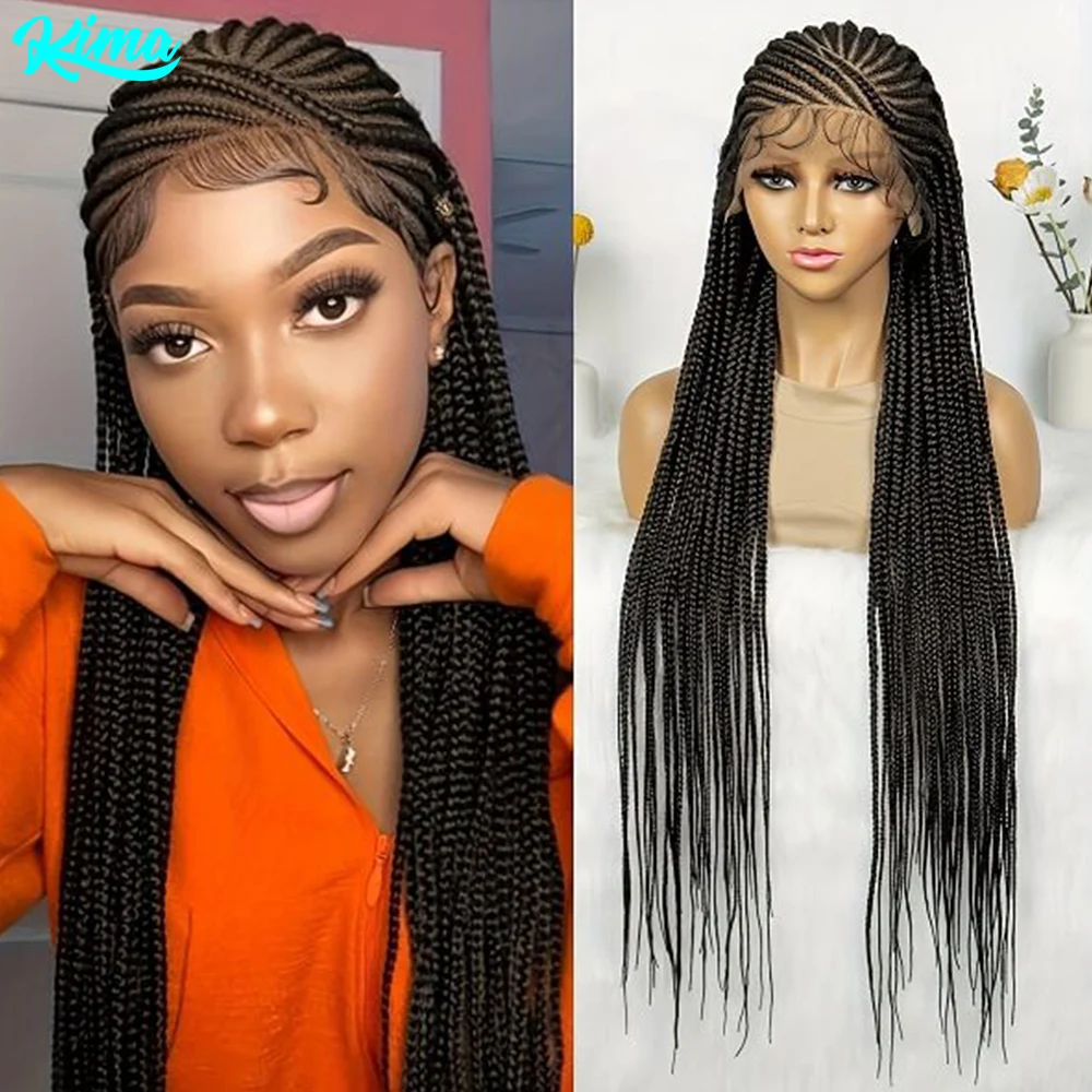 Kima Synthetic Fulani Box Braided Wig Full Lace Wig Cornrow Braided Stitches for Africa Women 36 inches