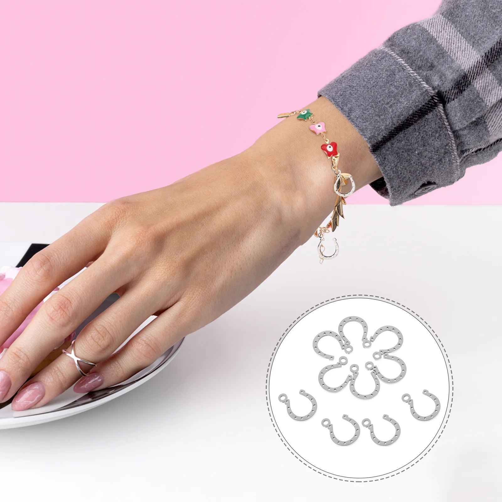 

10pcs Horseshoe Charms Pendant Titanium Steel Diy Jewelry Making Craft For Necklace Bracelet Earrings Christmas Decor Metal