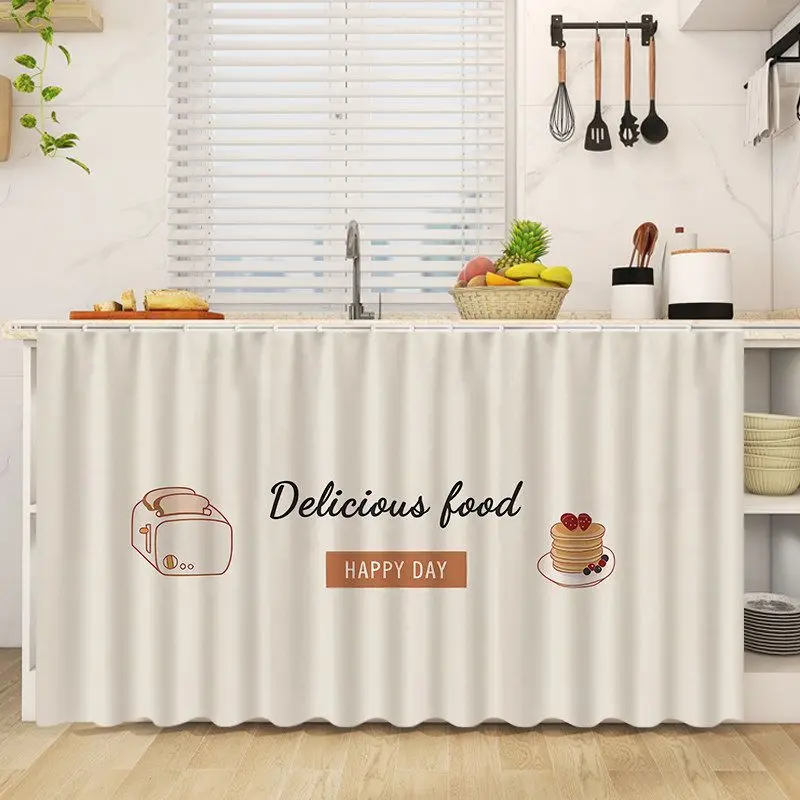 VIKAMA Kitchen Utensils Quote Door Curtain White Cook Bake Cookware Cabinet Cover Decor Home Vintage Style Soft Durable Cozy