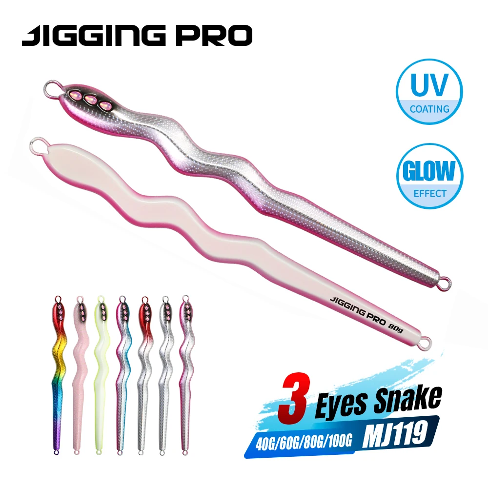 JIGGING PRO Schlangenförmiger Metall-Jig 40g 60g 80g 100g 3D-Augen UV Leuchtend Ufer- und Hochsee-Jigging-Köder
