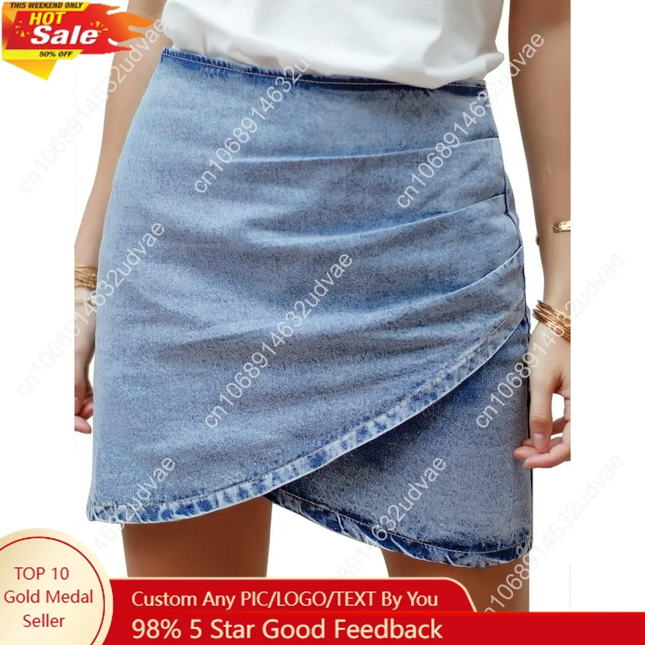 

Vetinee Women's Tulip Hem Shirred Washed Casual Bodycon Short Jean Denim Skirt