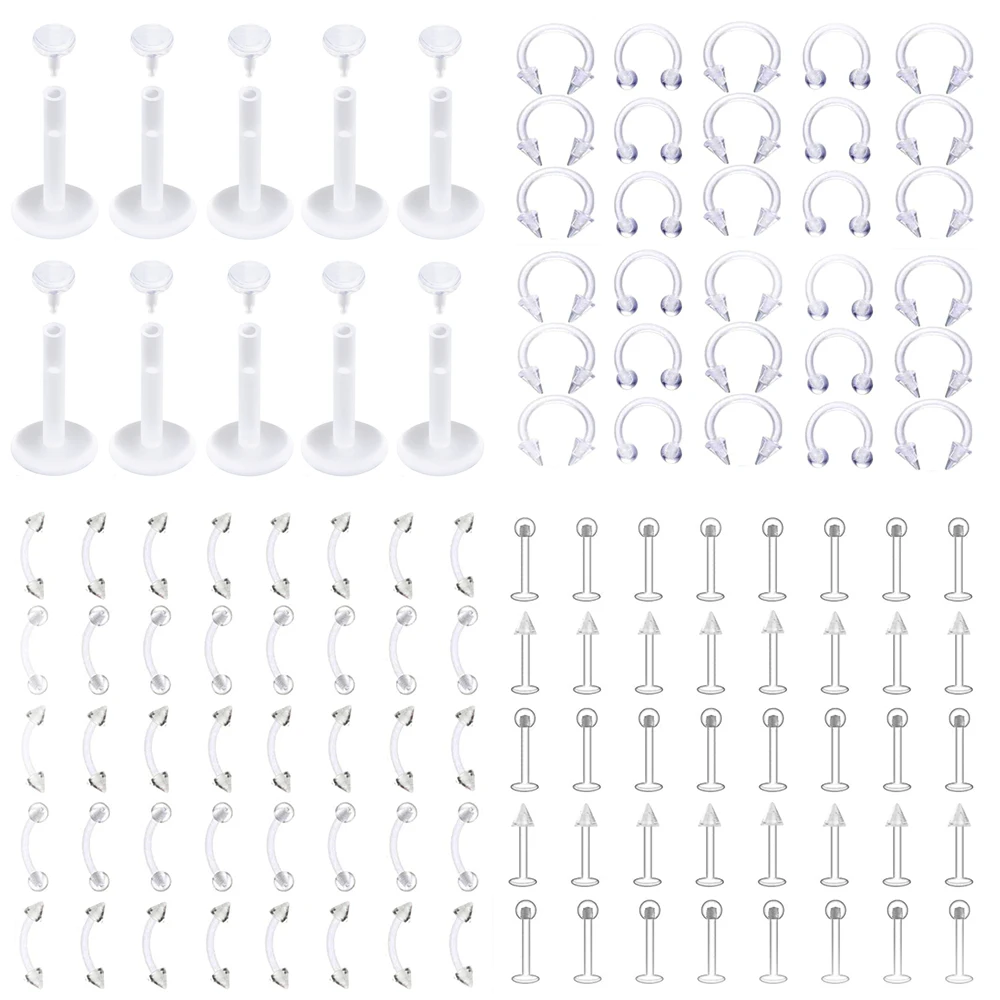 30X Varies Silicone Flexible Horseshoe Nose Eyebrow Ring Bar Ear Labret Monroe Lip Stud Retainer Piercing 16g 1.2mm