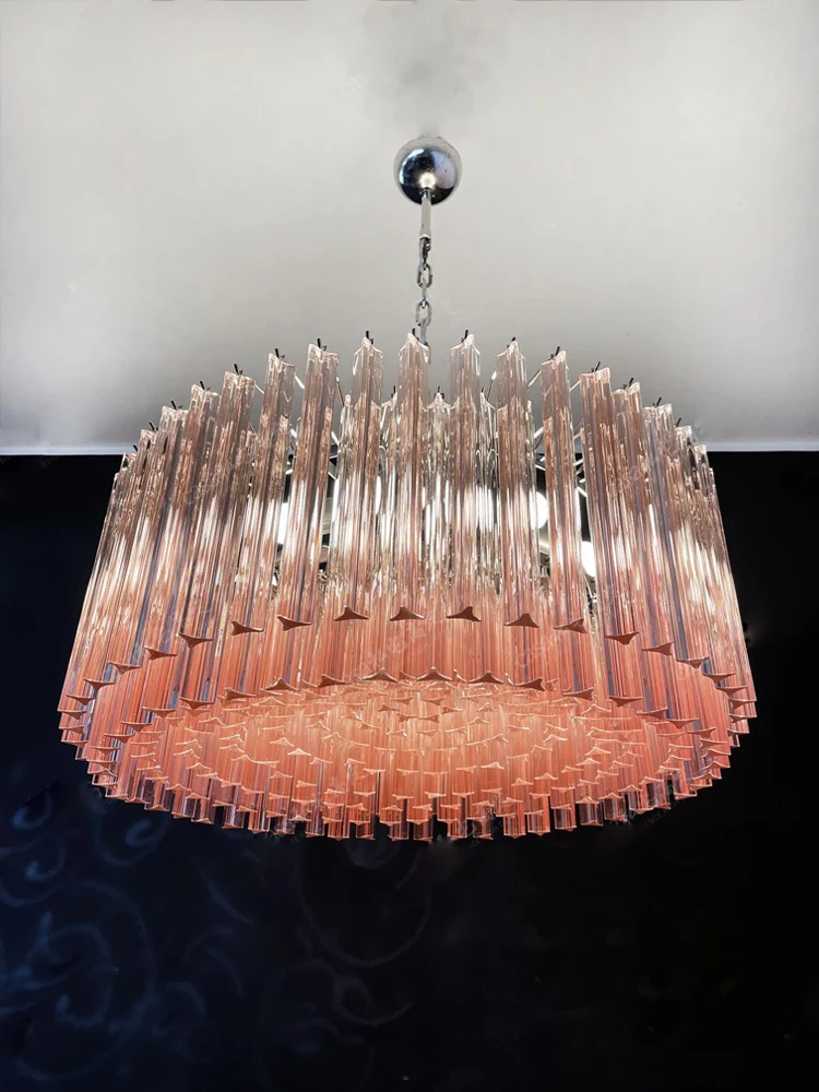 Round Pink Glass Chandelier Lighting 2024 Classic Kitchen Lustres Home Appliance Luxury Hanging Lamps for Living Room Table