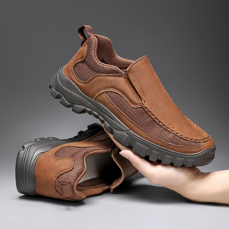 Outdoor Men Sneakers Hanmade Leather Casual Shoes Men Slip On Men Loafers Breathable Lightweight Flats Shoe Hot Sale Platform