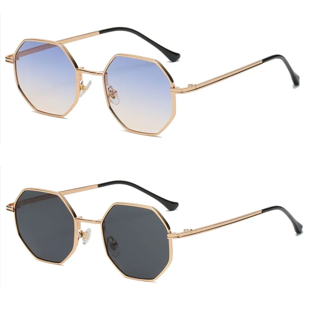 Luxury Retro Polygon Sun Glasses Square Sunglasses for Men Women Fashion Metal Frame Glasses UV Protection Vintage Metal Shades