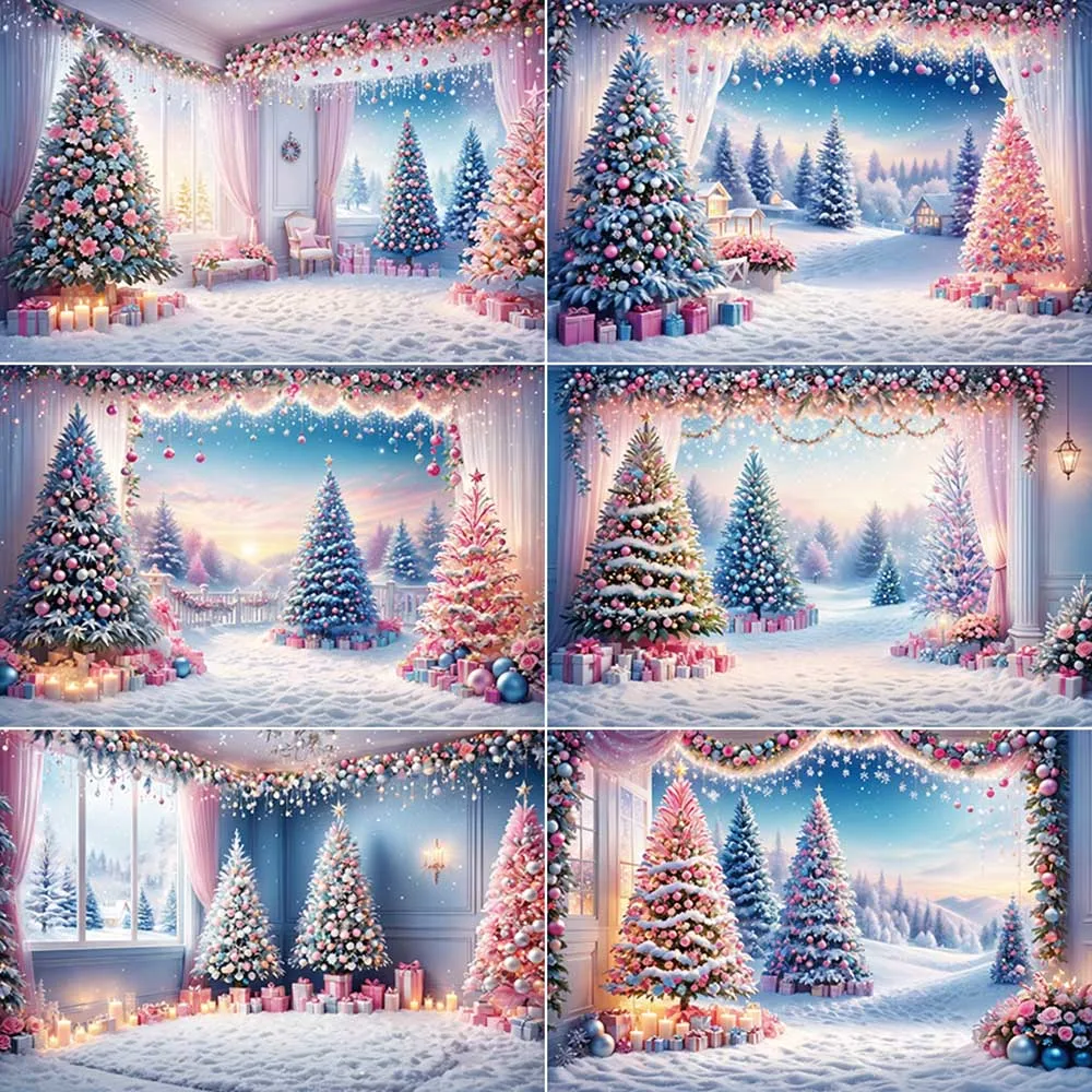 

MOON.QG Dreamy Christmas Room Photography Backdrops Winter Snow New Year Photozone Backgrounds Photo Studio Photobooth Props