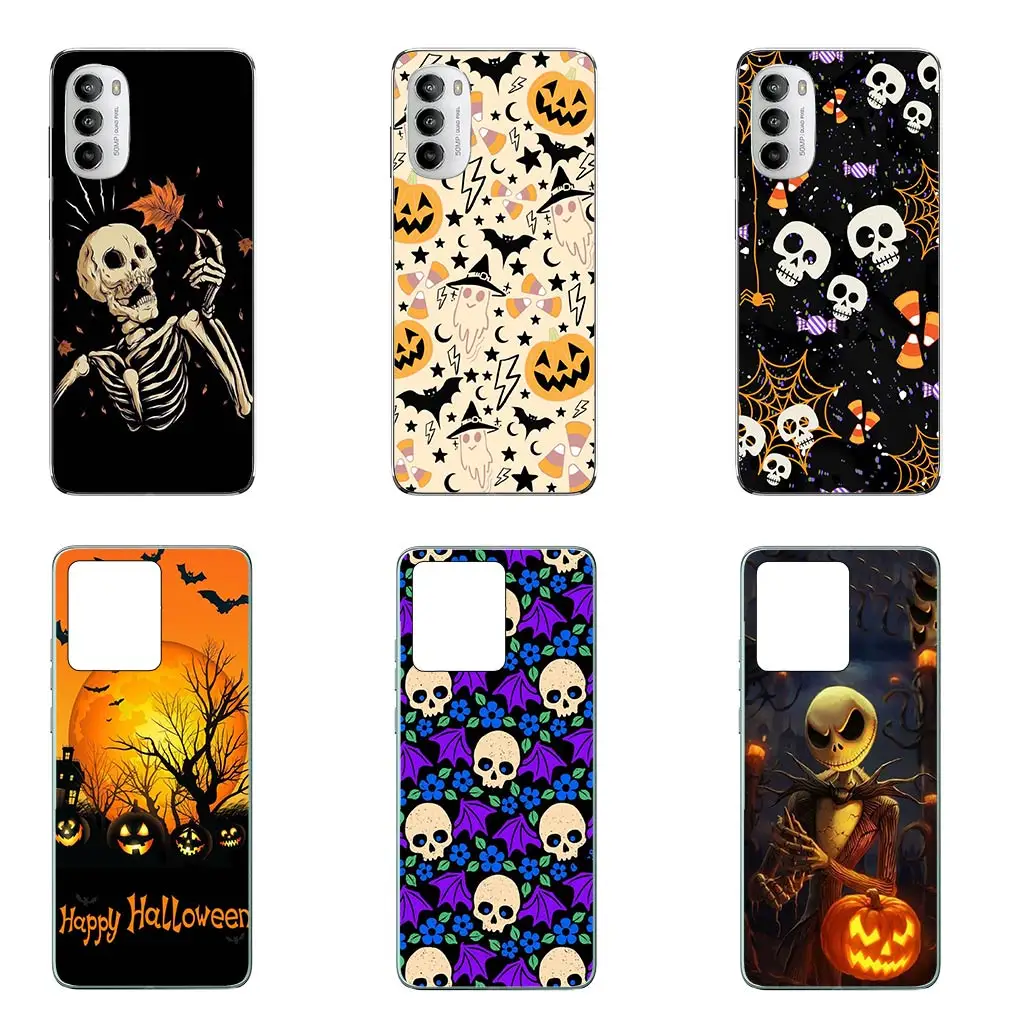 Little Ghost with Halloweens Pumpkin Skull Cover for Motorola Moto Edge 40 Pro 30 neo 20 Fusion Ultra G200 E22 E40 E30 E22I Case