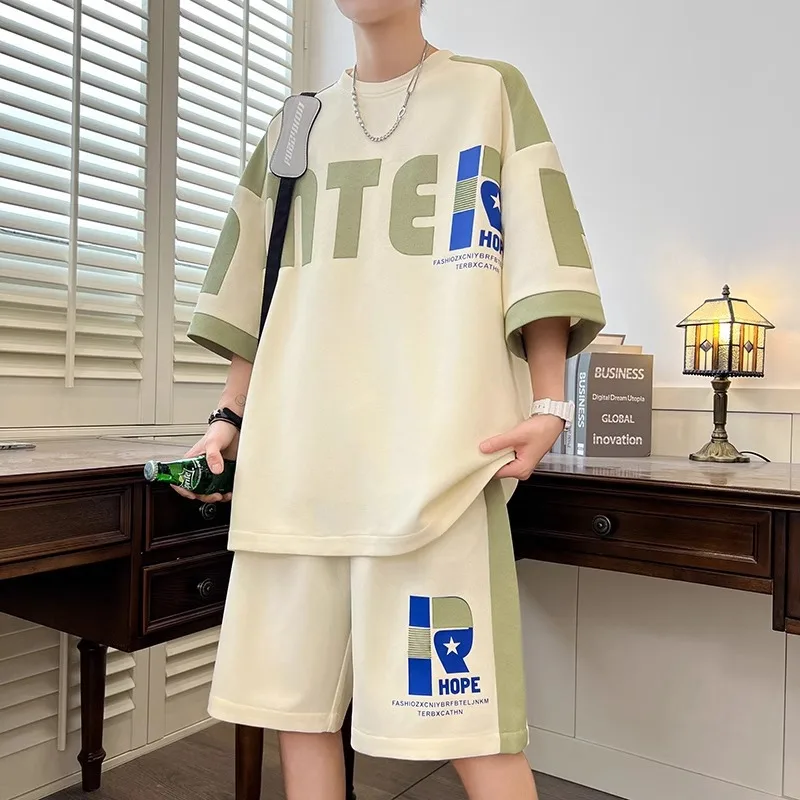 Summer Men's Sports Suits Handsome Casual Quick Drying Boys Sportswear Set Loose Short Sleeve T-shirt Shorts Two Pieces Set