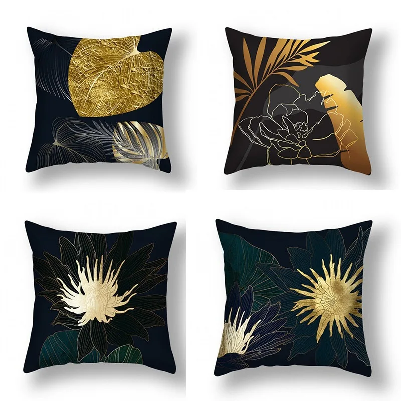New Pillow Cover Green Gold Ginkgo Leaf Printed Home Sofa Cushion Cover Office Cushion Pillowcase