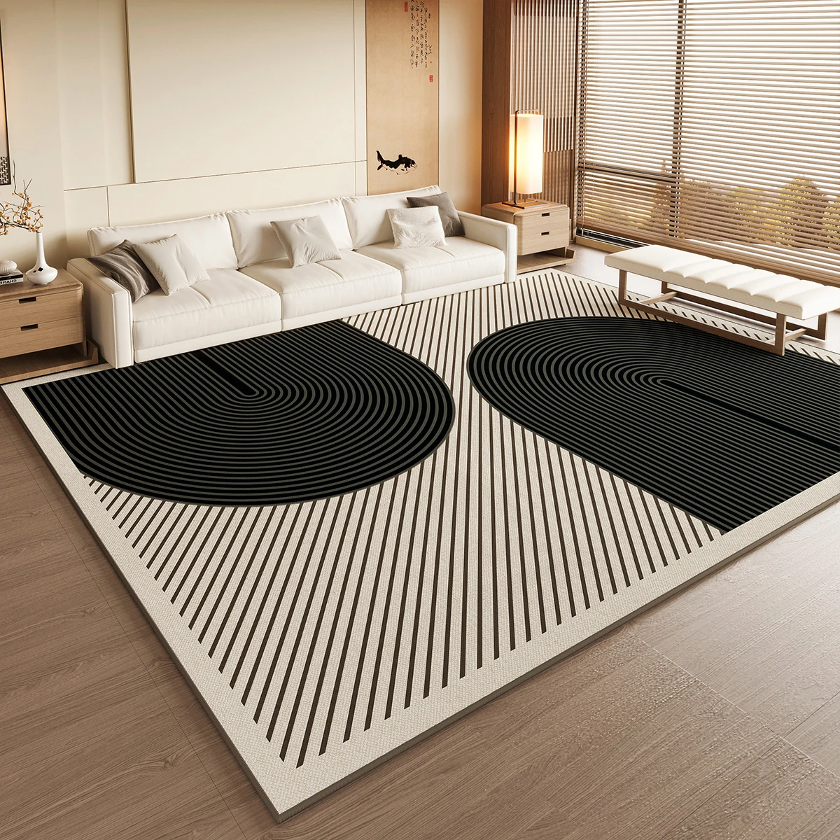 VIKAMA Area Rug BBlack Large Living Room Carpet Low Pile Floor Mats Waterproof Non-Shedding Rugs with Non-Slip Backing for Home