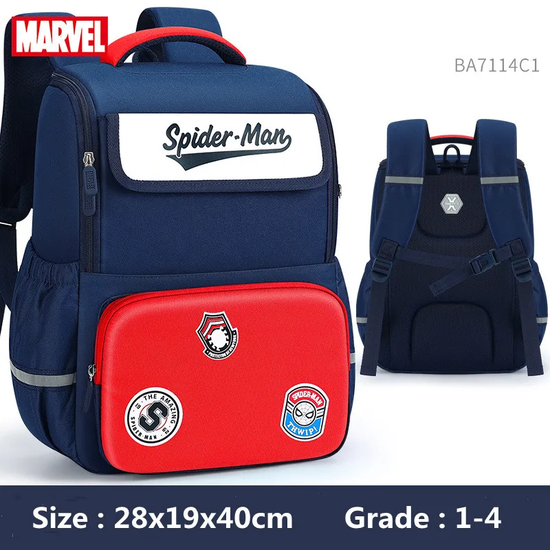 Marvel New Boys School Bags Grade 1-3 Spider Man Iron Man Primary Student Shoulder Orthopedic Backpack Large Capacity Mochilas