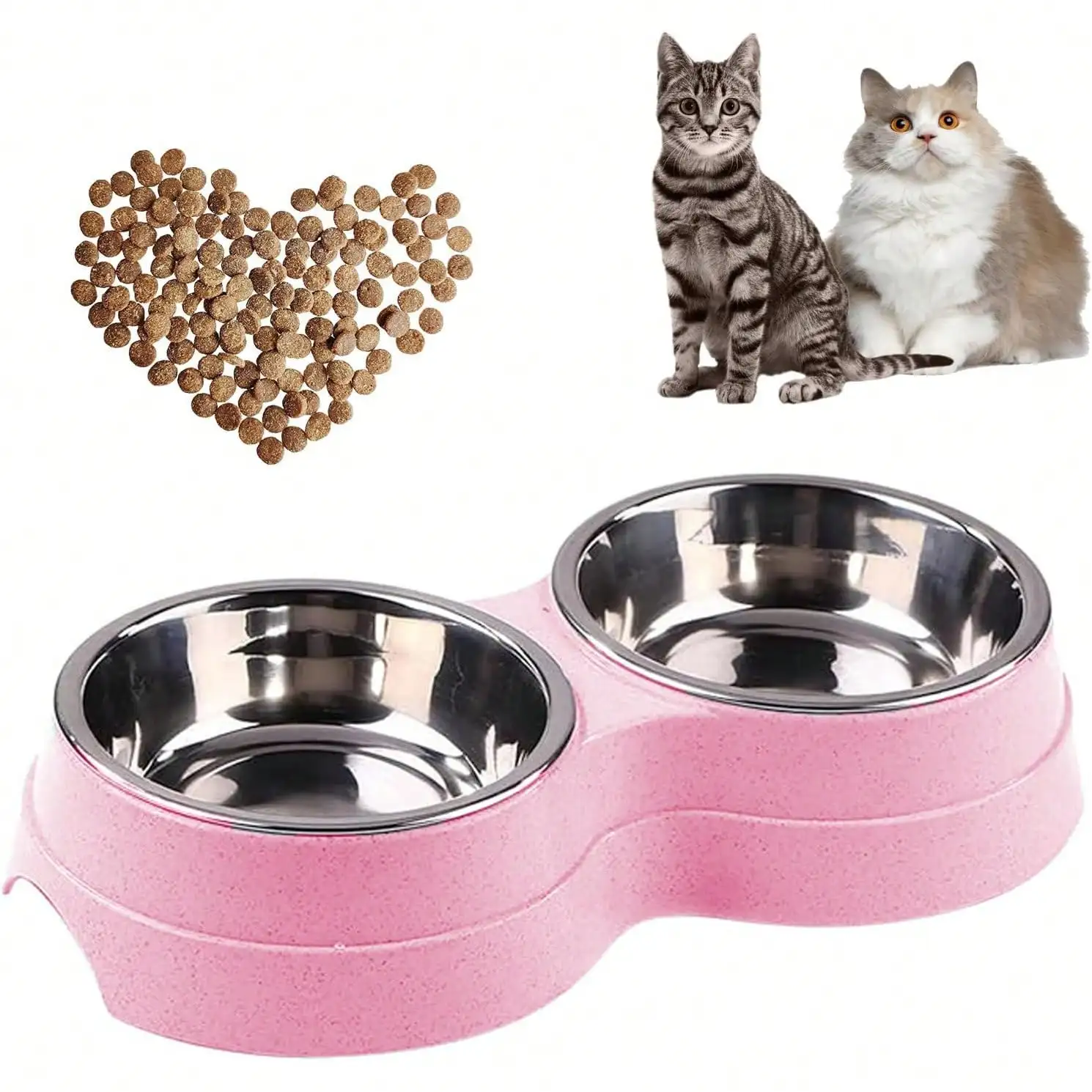 Double Cat Food Bowl Stainless Steel Easy Clean