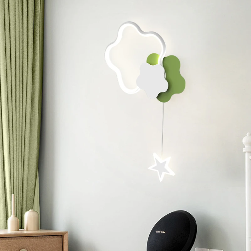 Grüne Art führte Wand lampe Cartoon-Serie Kinderzimmer Nachttisch lampe neue moderne Sterne Mond Wand leuchten Innen leuchten