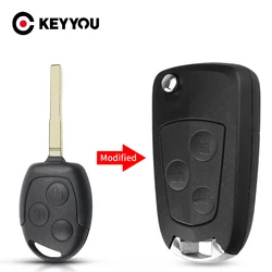 KEYYOU For Ford Focus Mondeo Fiesta C-MAX Fusion Transit Modified Flip Remote Key Shell 3 Buttons FO21 HU101