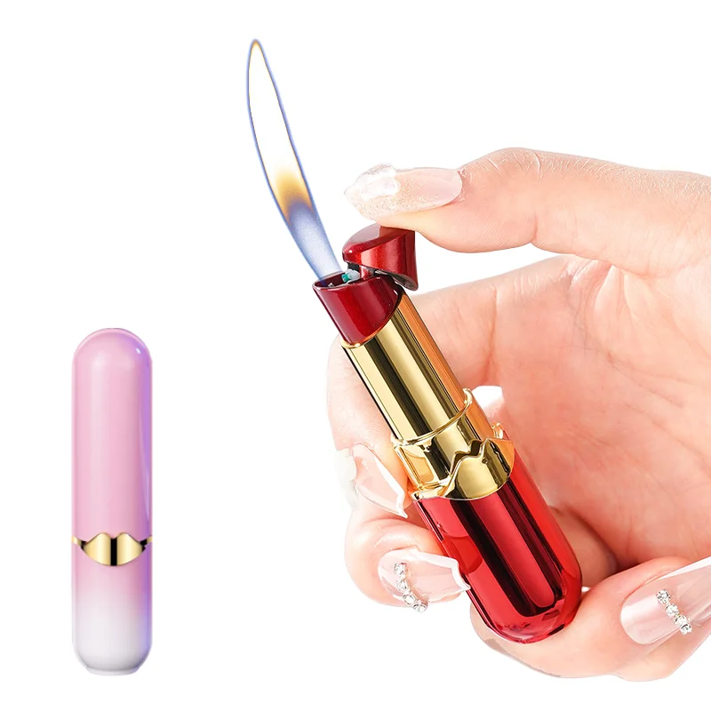 

New Cute Lipstick Lighter Fashion Mini Inflatable Open Flame Portable Gas Lighter Smoking Accessories Cigarette Girl Gift