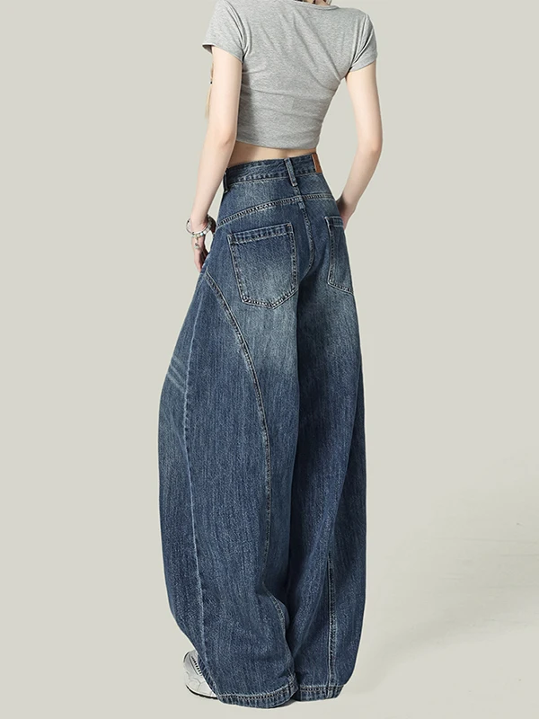 

High Waist Wide Leg Knife Jeans Women's Loose Fit Slimming Straight Leg Jeans Casual Wear Denim Fabric Zipper Closure