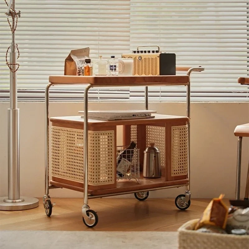 

Nordic solid wood removable side table cherry wood coffee table storage cabinet household trolley R