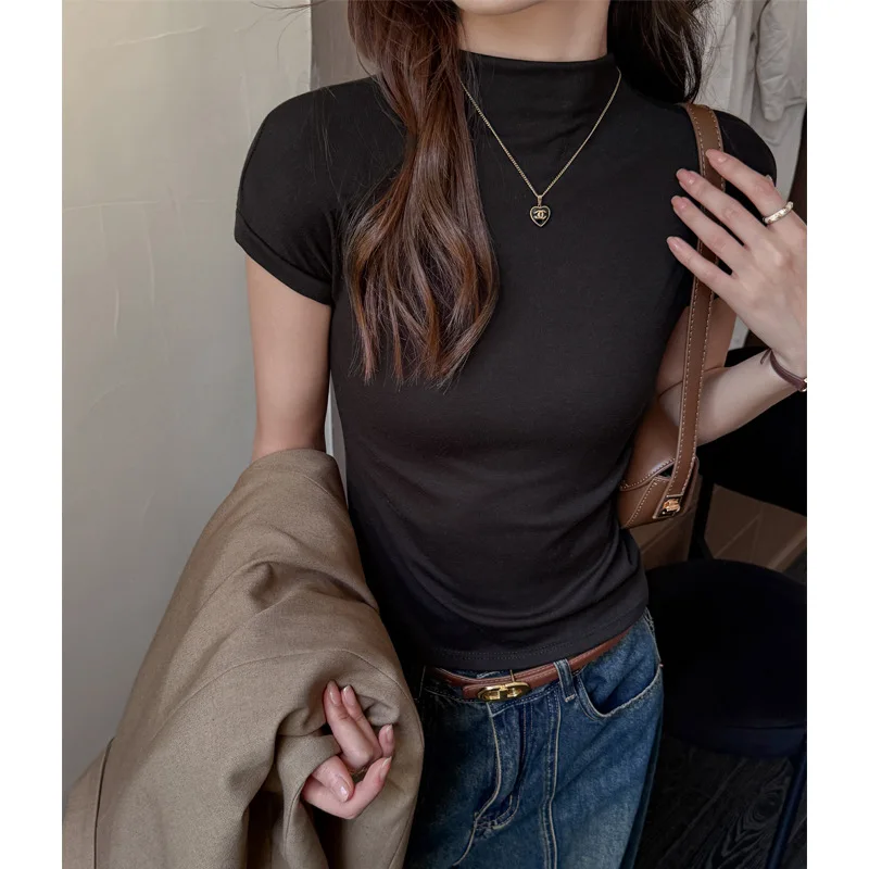 Women's T-Shirts Full Sleeve Turtleneck Korea Stylish Casual SlimBasic Layer Tops Lyocell Stretch Fall Female Outwear C6024