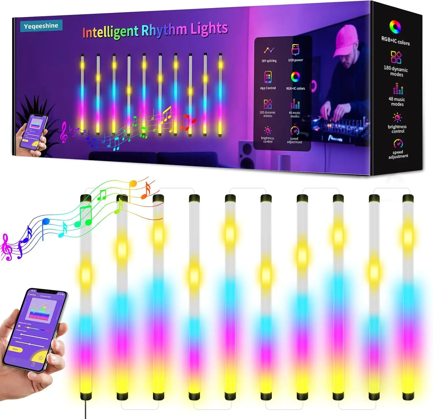 

Music Sync LED Wall Lights,10 Pack RGB Light Bars with App Control,USB Powered Beat Activated for Gaming Room,Party,Home Decor