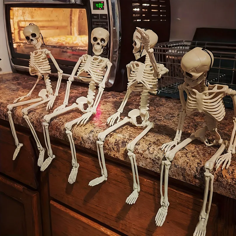 Decoração de Esqueleto Articulado de Halloween de 40CM com Ossos Humanos e Juntas Móveis para Casa Assombrada, Festa e Adereços de Jardim Externo