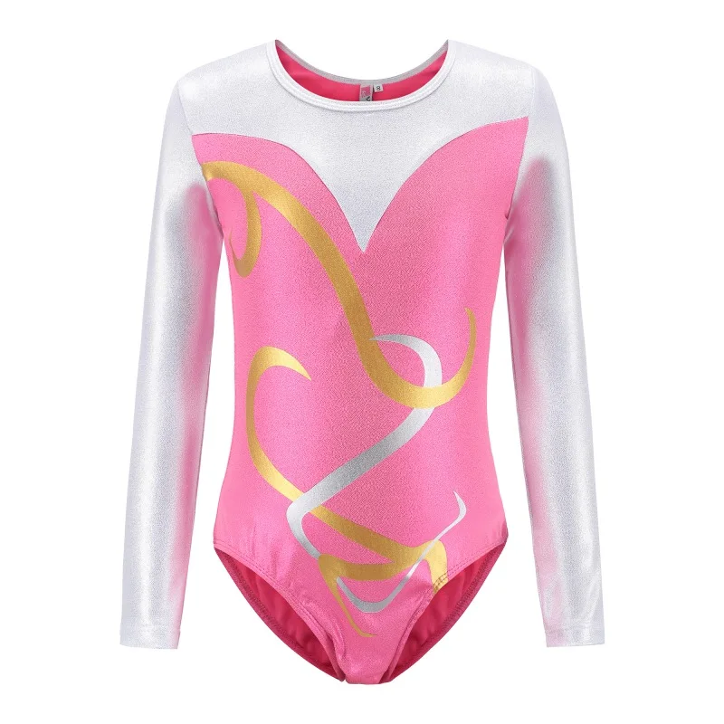 Kids Girls Long Sleeve Ballet Dancewear Children Striped Gymnastics Dancesuit Stage Performance Costumes