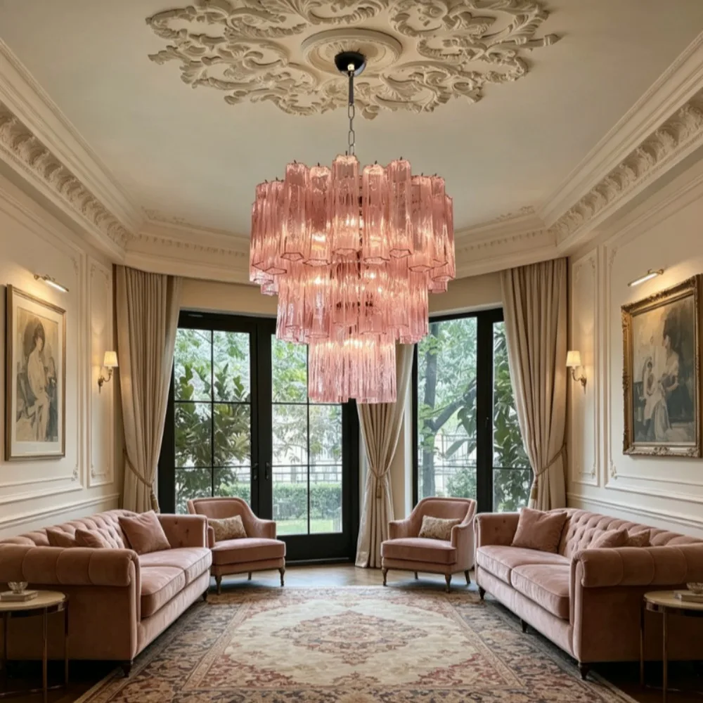 Pink Chandelier with Glass Star Lampshade For Dining Living Room Bedroom Lampara French Glass Tube Hanging Pendant Lights view 2