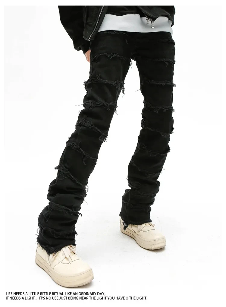 Nanaco Man Loose Baggy Jeans Hiphop Skateboard Embroidery Denim Slacks Pants Men's Black Trousers Chinese Size 30-46