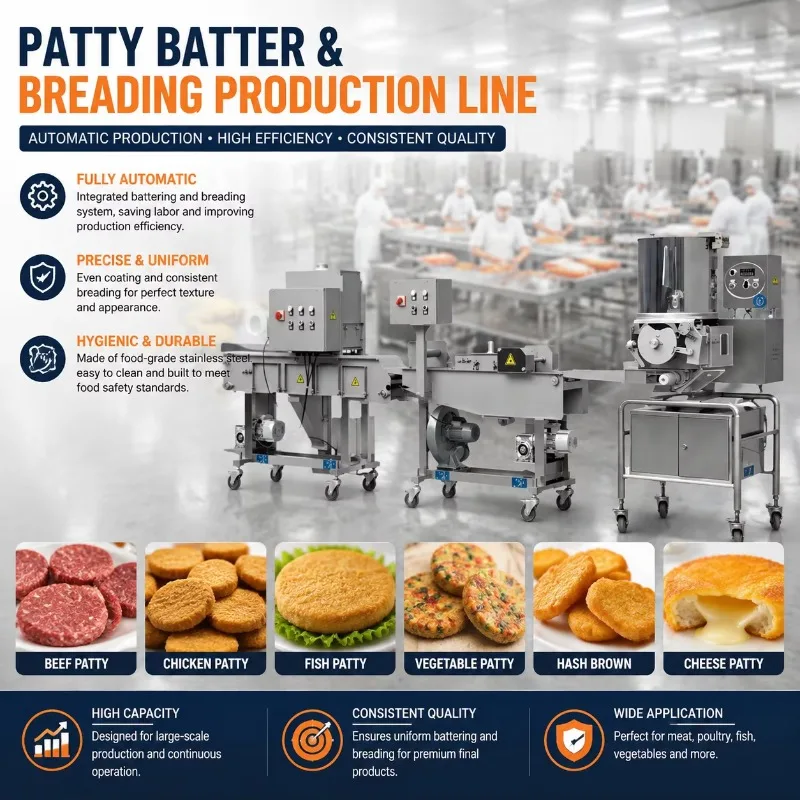 Industrial Burger Patty Production Line Automatic Meat Former Battering Breading Machine Beef Chicken Motor Breaded Food