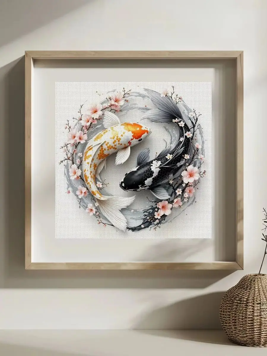 1 Stück 30x30 cm/11,8 Zoll Koi-Fisch Gestempeltes Kreuzstich-Set DIY-Kit 11/14/16CT DIY-Stickset Kreuzstich-Set – Detail 1