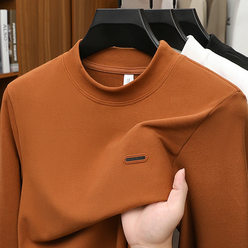 

Luxury Men's New Autumn Winter High Quality Long Sleeves T-Shirt Mock Neck Pilling-Resistant Keep Warm Base Layer Men's Clothing