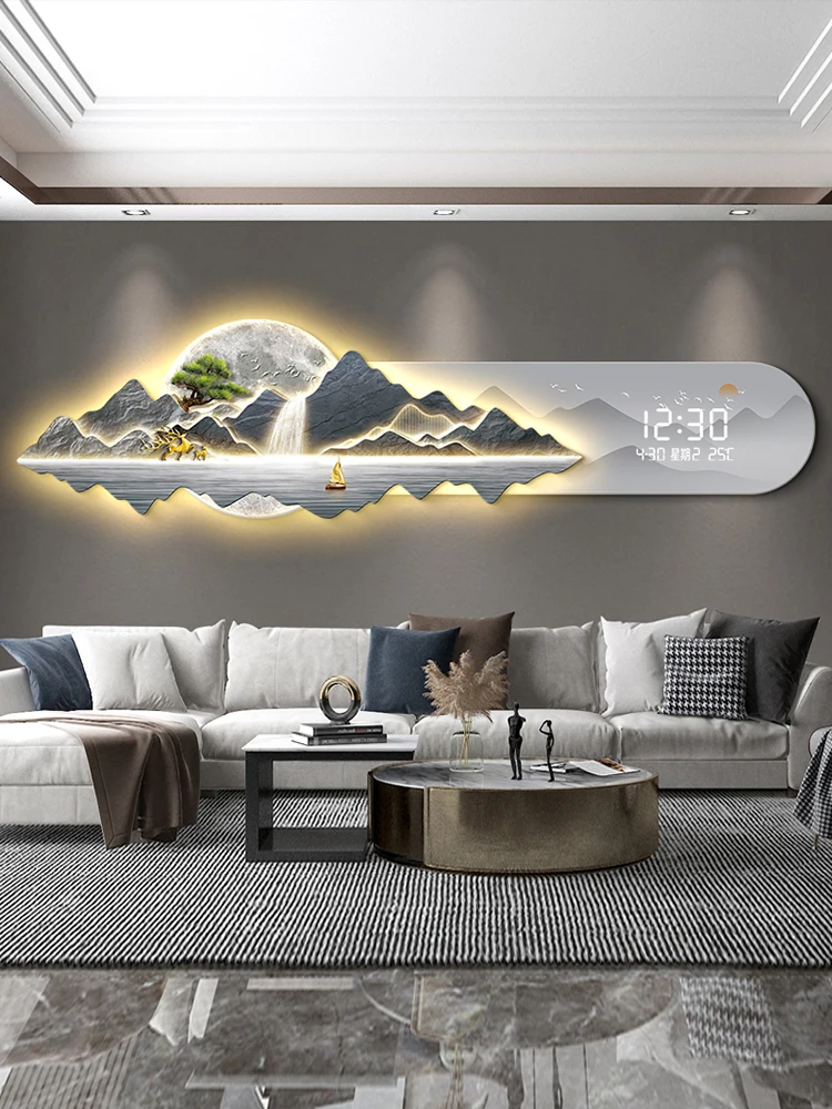 

2025 украшение для гостиной, коридора, пейзажный светильник, высококачественный светодиодный светильник, роскошный стиль, настенный светильник, настенные часы, живопись
