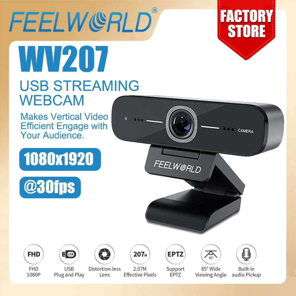 

FEELWORLD WV207 USB Streaming Webcam Full HD 1080P for Desktop Laptop Computer Meeting Streaming Web Camera Usb With Microphone