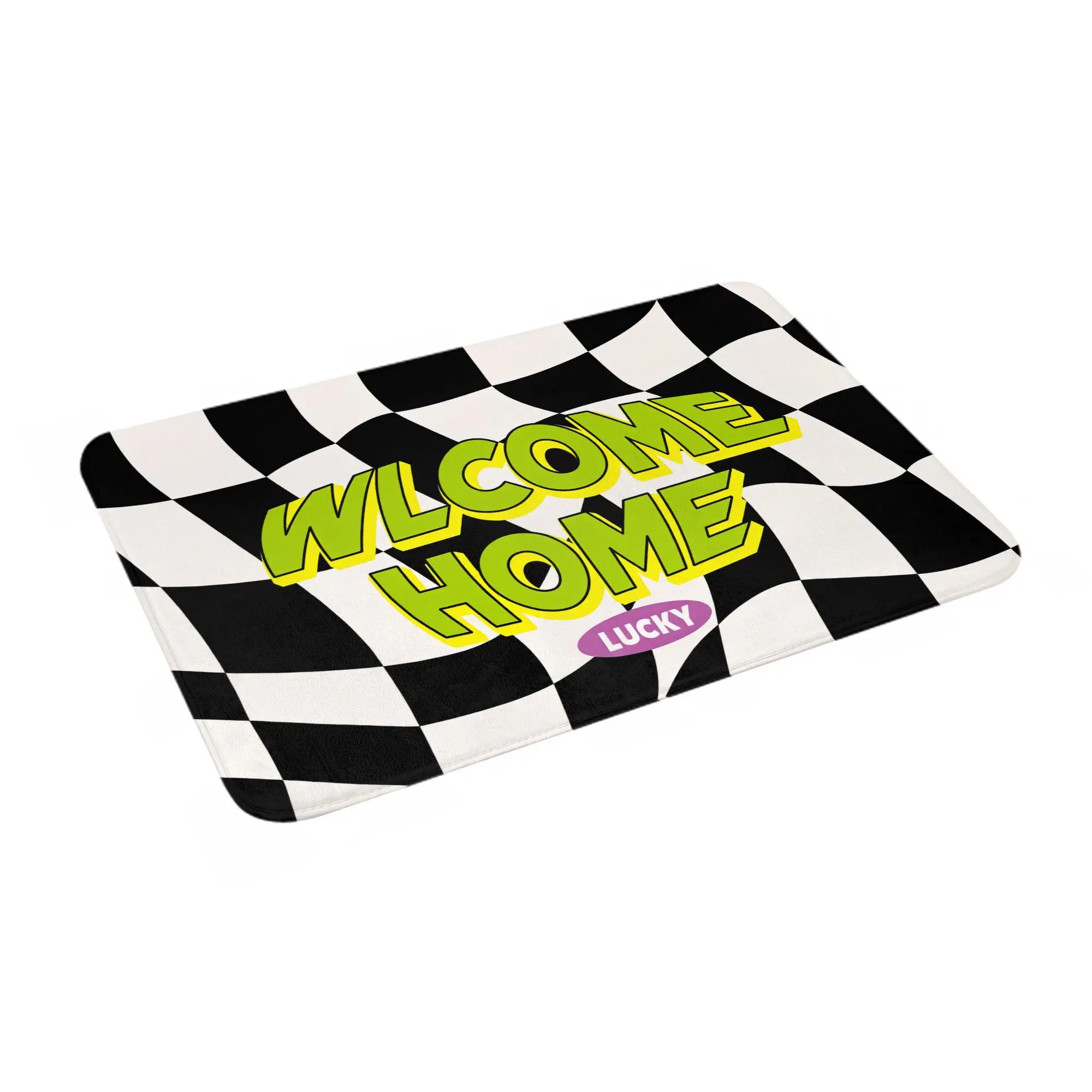 Welcome Home Checkerboard Door Mat Anti Slip Rug for Entryway Kitchen Bathroom Decor