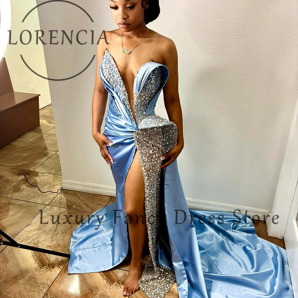 Luxury Sequin Prom Dresses 2025 Starpless Side Slit Mermaid Wedding Party Gowns Customized Detachable Train vestido madrinha