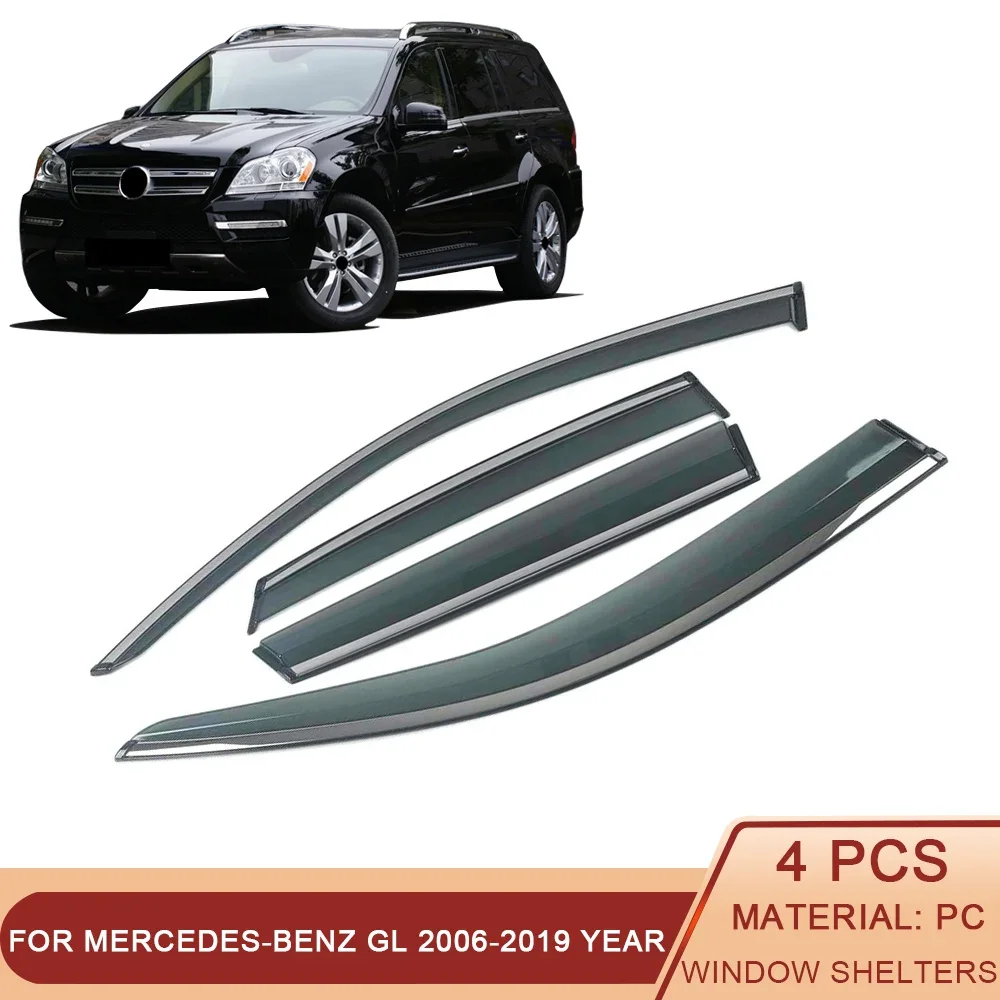 

For Mercedes-Benz GL 2006-2019 X164 Car Window Sun Rain Shade Visors Shield Shelter Deflector Cover Trim Frame Sticker