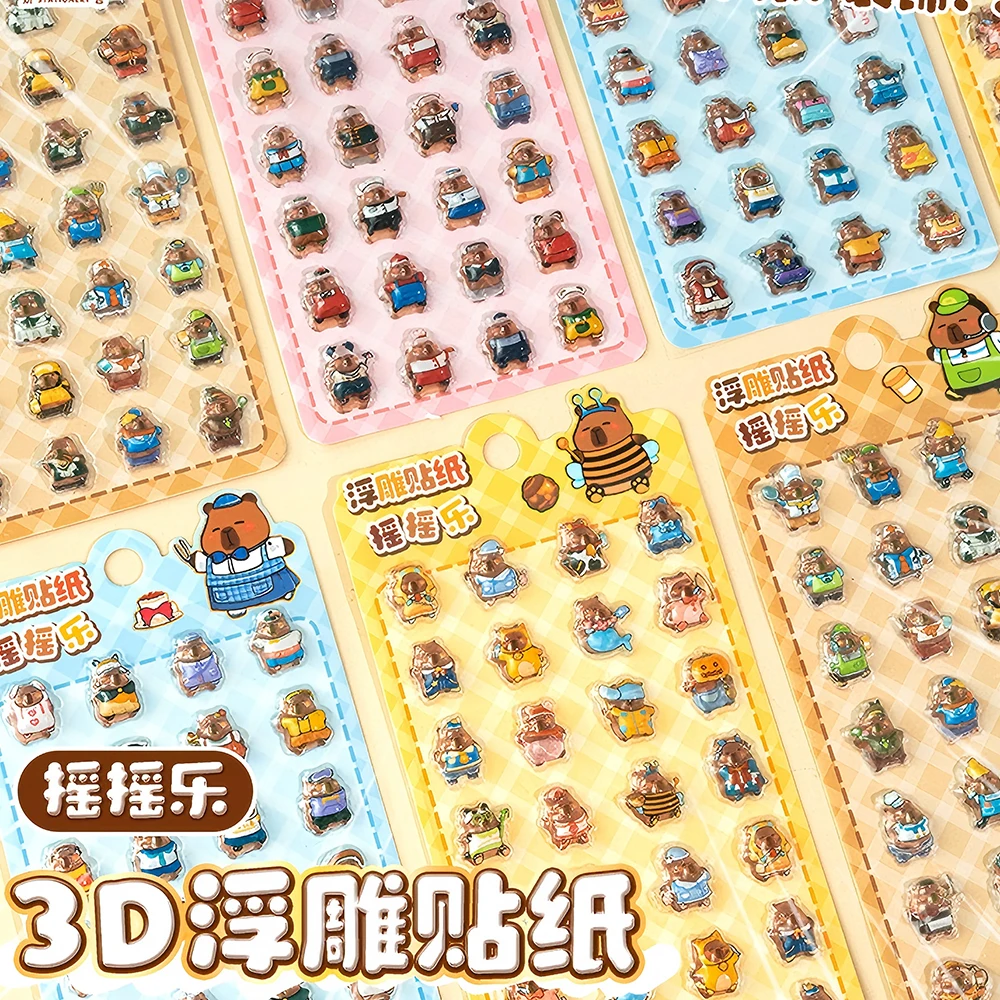 

Funny Cartoon Animal Capybara Stickers Children DIY Decoration Toy 3D Relief Sticker for Luggage Phone Guitar Cute Crystal Decal