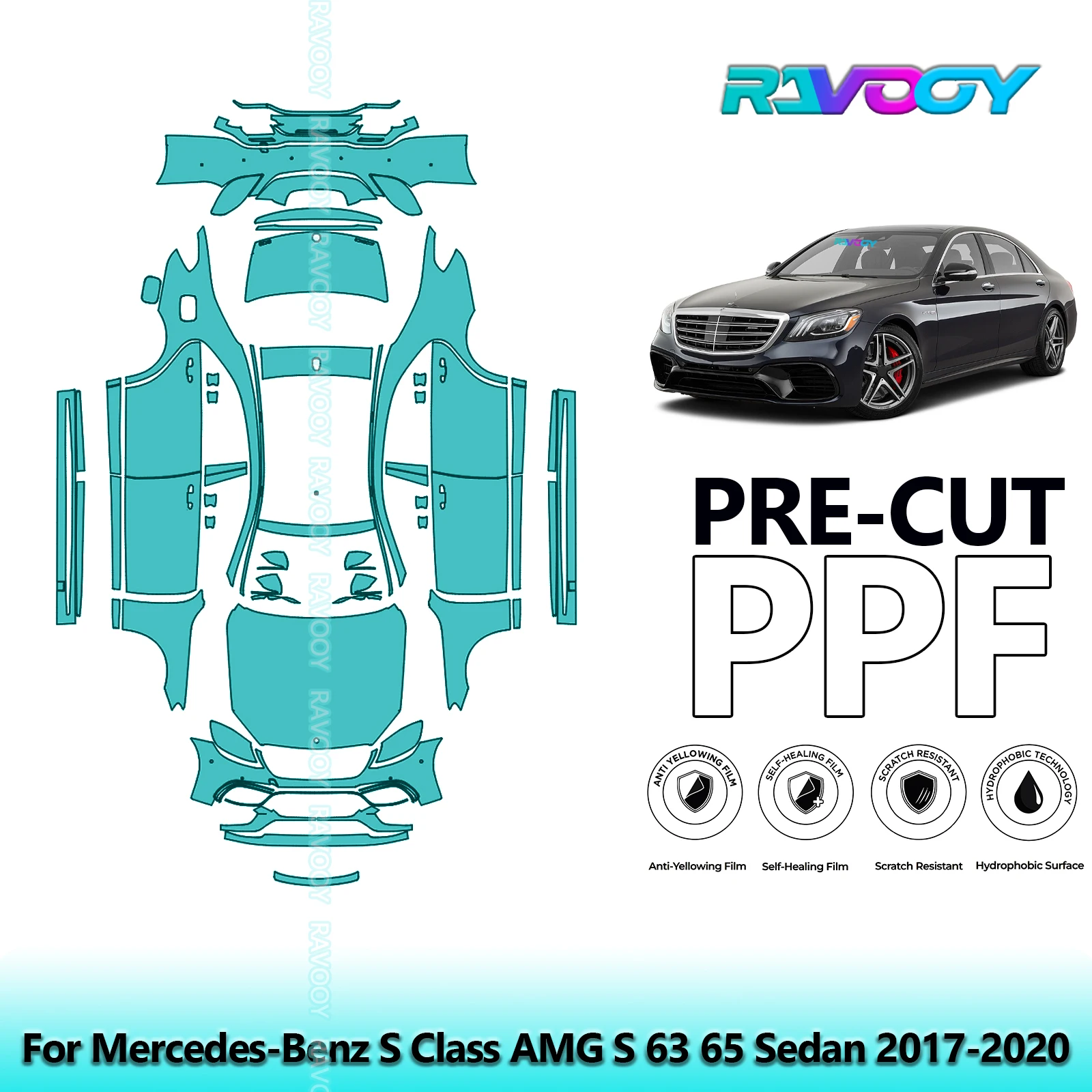 RAVOOY Precut TPU PPF Full Vehicle Clear Bra Stone Chip Guard EU UK For Mercedes-Benz S Class AMG S 63 65 Sedan 2017-2020